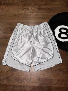 Champs Silver Baggy Dazzle Shimmer Hoop Shorts Mens XL Vintage Y2K 90s Rare